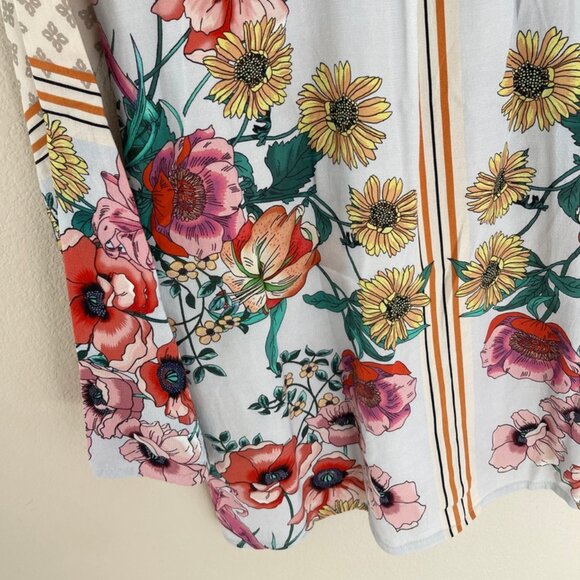 JOHNNY WAS Floral Print & Geometric Embroidered Tunic/Top: NWOT! XS (Runs Large) - Picture 6 of 8